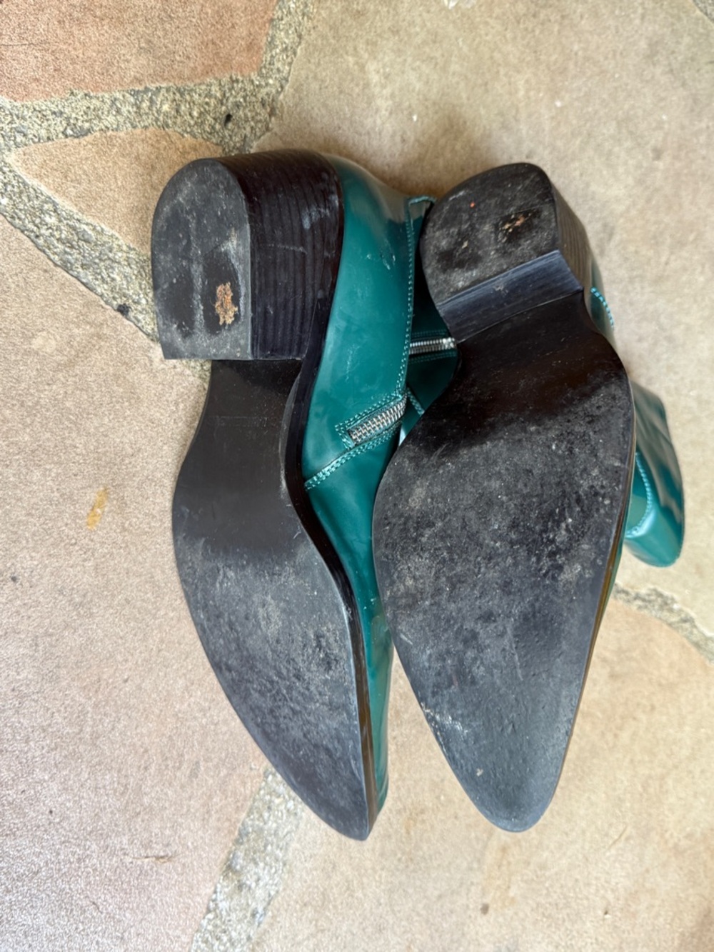 CK Jeans Emerald Green Leather Ankle Boots with Side Zipper - Picture 4 of 5